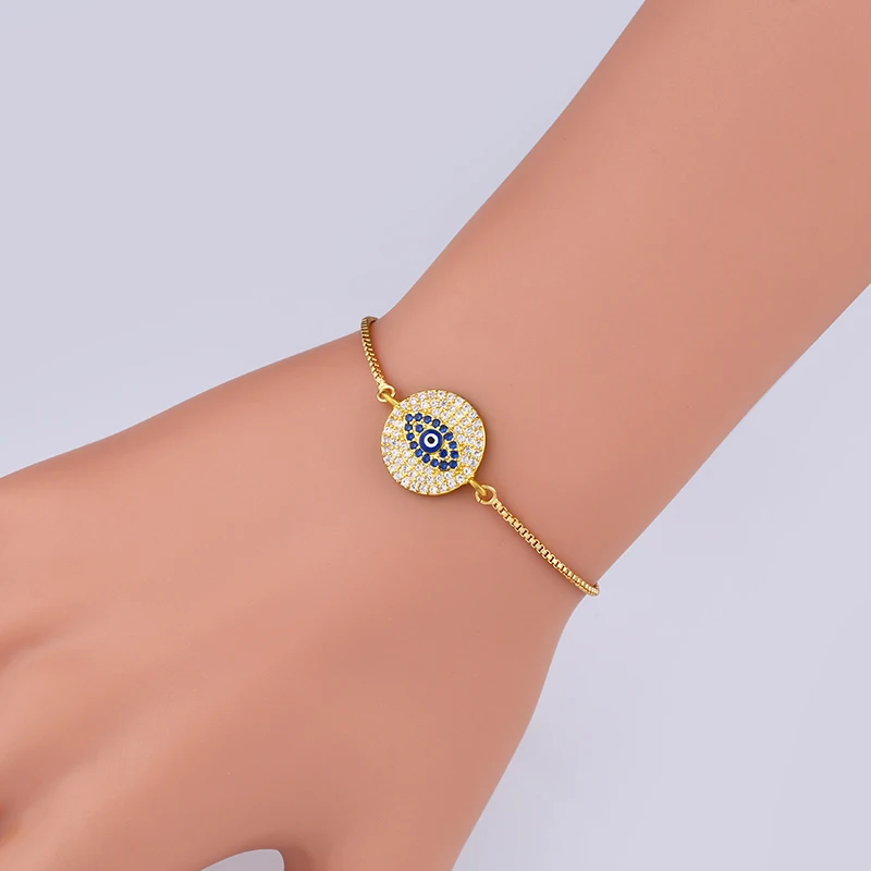 Турецкий золотой браслет от сглаза для женщин, браслет с кубическим цирконием, браслет с проложенным глазом, Прямая поставка, золотые ювелирные изделия из Дубаи brtb08
