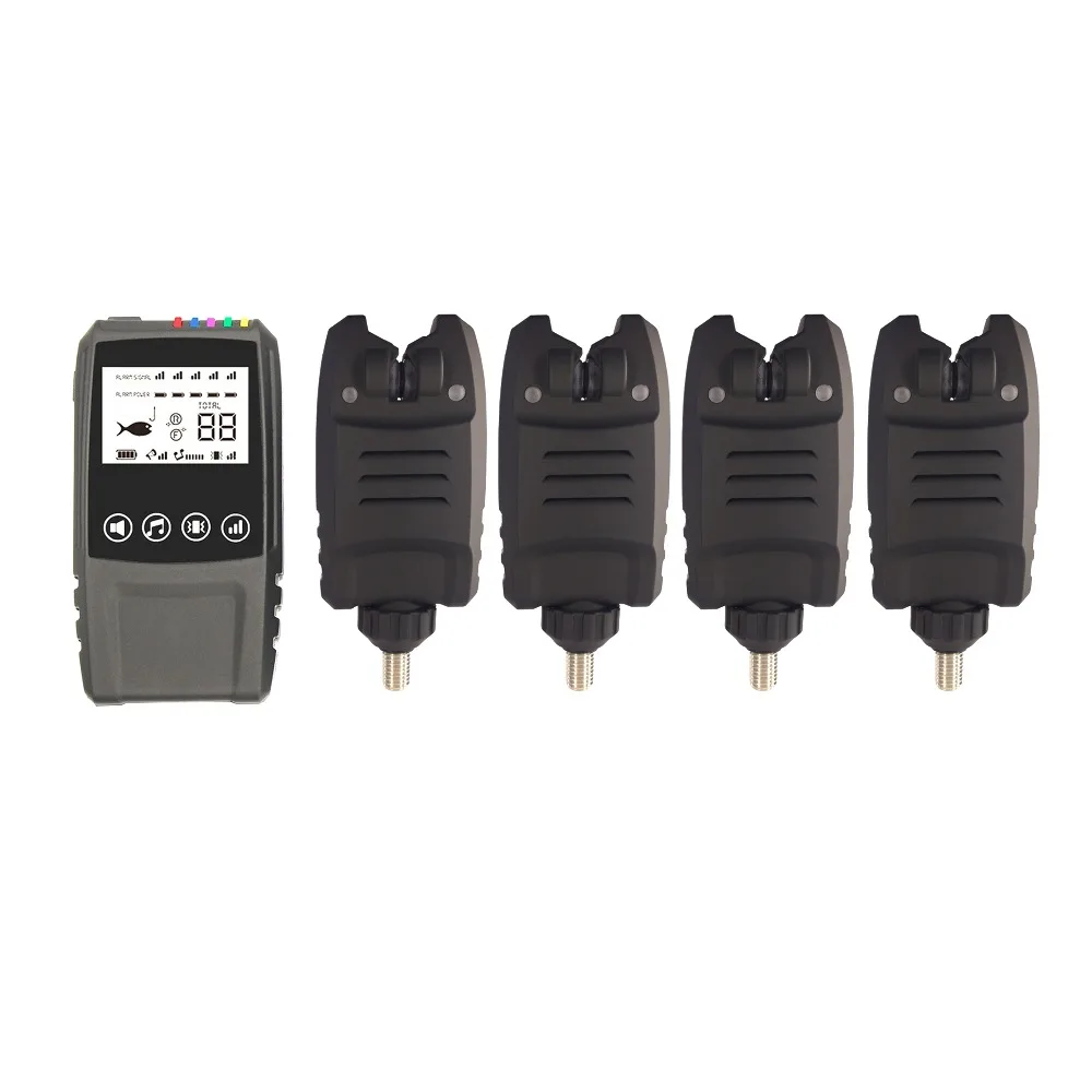 

Free Shipping Carp Fishing Wireless Digital Water-resistant 4 Bite Alarm Set+touch shock Receiver with Display Screen in case