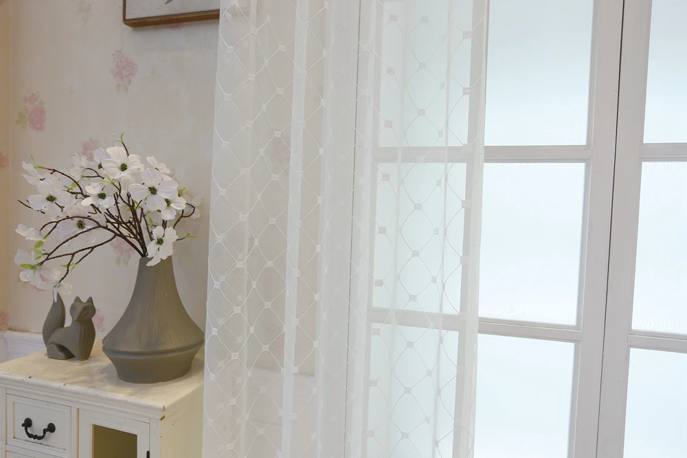 Sinogem Plaid Sheer Curtains Towel Embroidery Curtain for Kitchen Living Room Bedroom Tulle for Windows Treatment Panel (6)