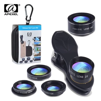 

APEXEL 5in1 camera Lens Kit for iPhone xiaomi HTC HUAWEI Samsung Galaxy S7/j5 Edge S6/S6 Edge and the Other Android SmartPhone