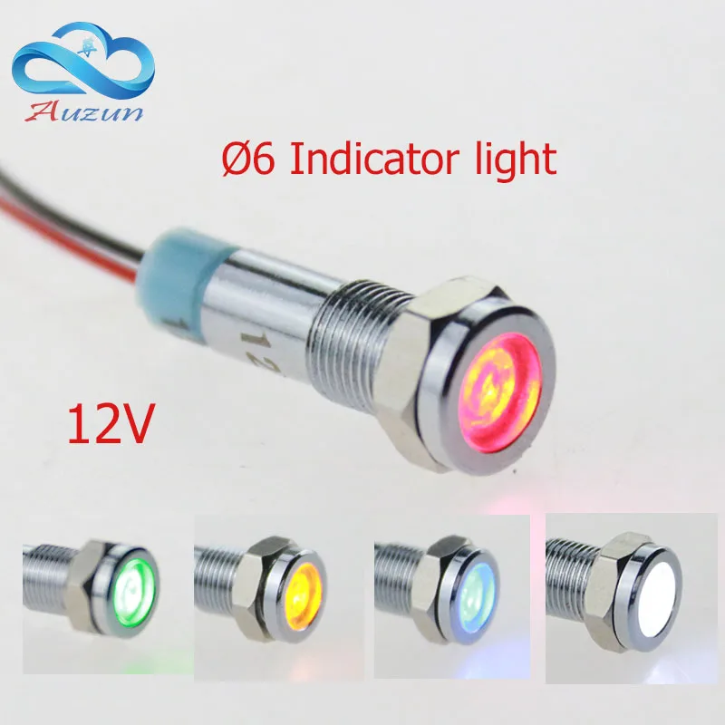 

10 PCS metal Indicator light 6 mm metal light warning vehicle lamp 12V red green yellow blue white wire to grow by 15 cm