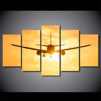 

5 Panel HD Printed Sunlight Airplane Wall Art Pictures Modular Home Decor Canvas Painting HD Printed Decoracion Infantil