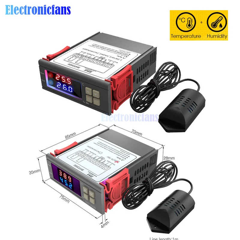 

DC 12-72V / AC 85-230V 10A SHT2000 LED Digital Thermostat Hygrometer Thermometer Control Temperature Humidity Controller Meter