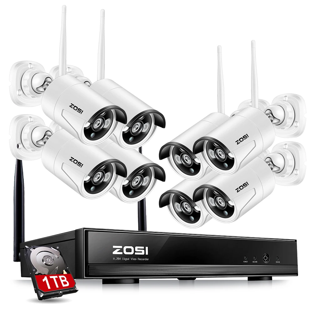 ZOSI 1TB HDD 8CH CCTV System Wireless 1080P Powerful Wireless NVR WIFI