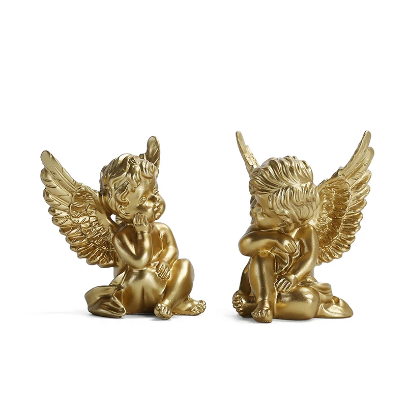 

European style Creative Gold/ White Lovely Angel Resin Home Ornaments Crafts Exquisite Gift Cupid White Angel Statues Decoration