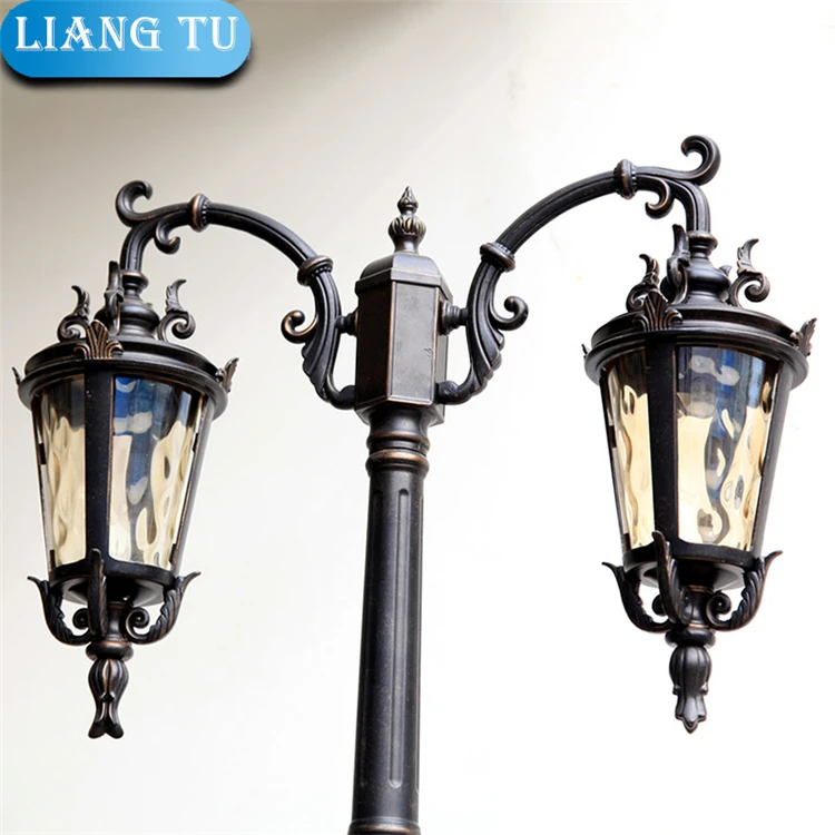 Dubbele Armen Landschap Lichten Outdoor Vintage Tuin Straat Licht Led Hoge Paal Tuin Waterdichte Gate Lamp hoge paal lamp