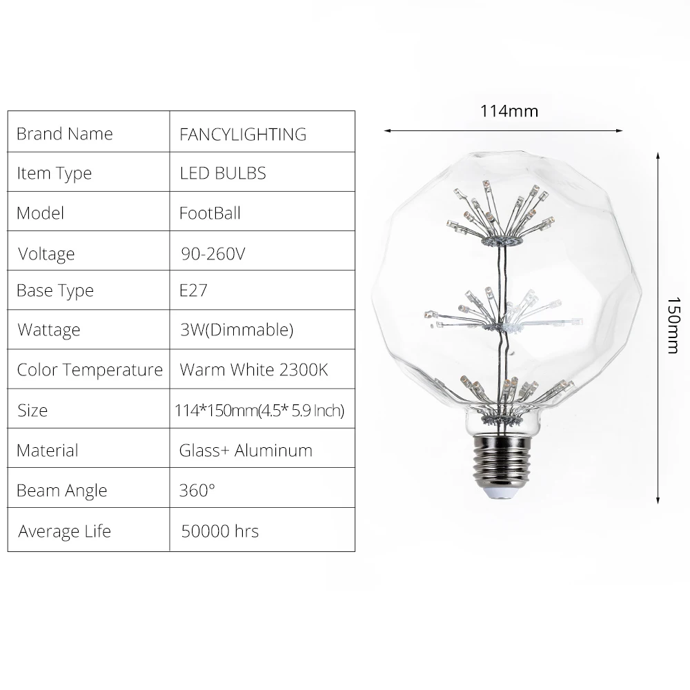 Светодиодная лампа E27 для футбола, звездное небо, светодиодный светильник, лампа 110 В, 220 В, с регулируемой яркостью, светодиодная лампа для дома/гостиной/спальни, декор bombillas Led