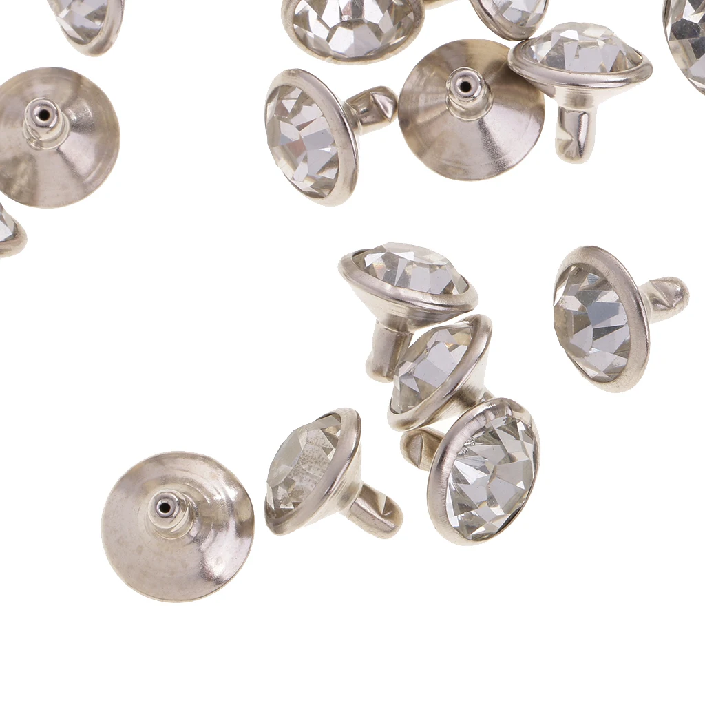 50 Pieces Rhinestone Rivets Studs Buttons for Sewing Crafts DIY Bag Clothes Shoes 7/10mm Silver/Gold Leathercrafts Accessories