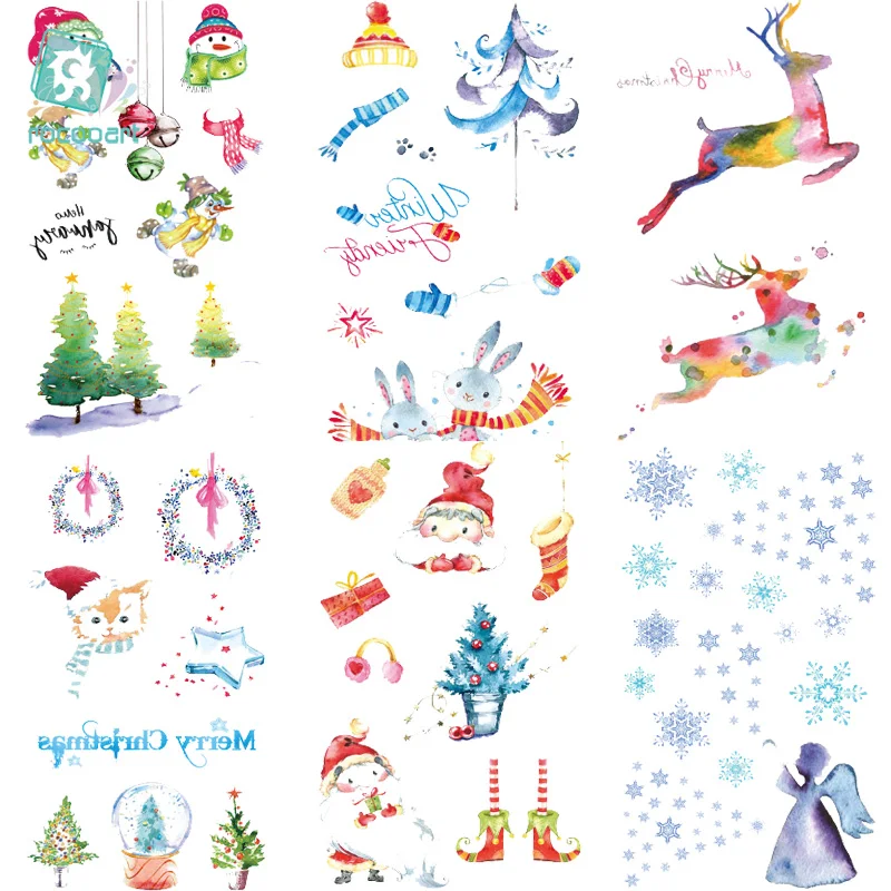 

RC273p2-474p2 WaterProof Temporary Tattoo Stickers Cartoon Coloful Kitty Cat Merry Christmas Fake Flash Taty Tattoo tatouage