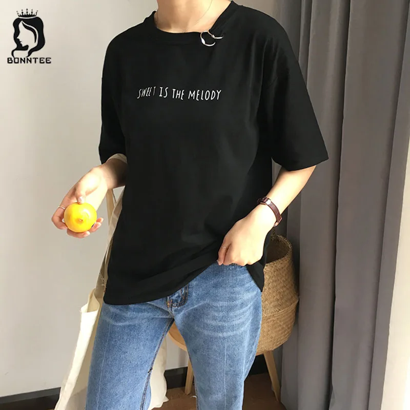 Korean Letter printed Womens T shirts Harajuku Short sleeved Females Tops Women Trendy T shirt