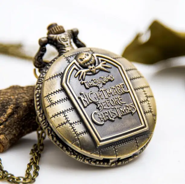 Vintage Bronzo Antiquariato Moda Quarzo Orologio Moderno Nightmare Before Christmas Collana Orologi Da Tasca Regalo