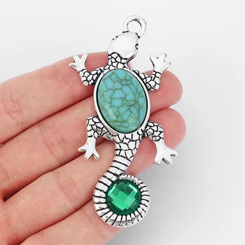 

3pcs Green Rhinestone Lizard Gecko Charms Pendants DIY Jewellery Making Findings 74*38mm