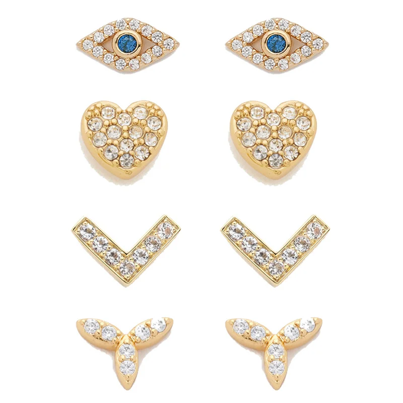 

Mossovy Minimalist Mini Diamond Heart Gold Stud Earrings for Women Fashion Alloy Silver Earrings Female Jewelry Aretes De Mujer