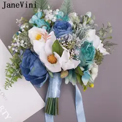JaneVini 2019 элегантный Кантри Стиль Синие Свадебные шелковые розы свадебные букеты Рамос Искусственные цветы букет для свадьбы