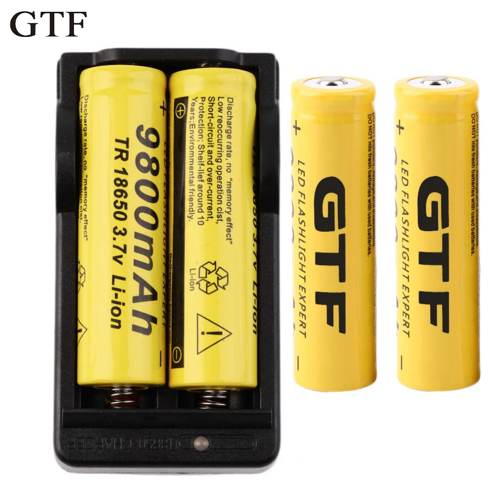 Gtf 4pc lot 18650 battery 3 7v 9800mah rechargeable li ion battery eu