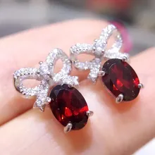Гранатовые серьги,, серьги-гвоздики, натуральный и настоящий гранат, серебро 925 пробы, 5*7 мм, 1ct* 2шт, драгоценный камень# XY18061501
