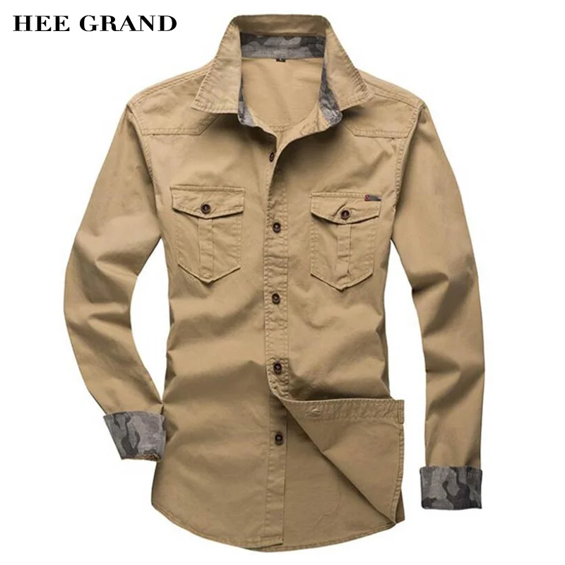 

HEE GRAND Men's Slim Fitting Shirts Long-Sleeve Hot Sale Casual Turn-Down Collar Shirts Chemise Homme 2 Style MCL1402