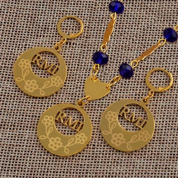 

Anniyo RMI Pendant Necklaces Earrings Jewelry sets With Beads Chains Gold Color Ball Jewellery Trendy Islands Gifts #128406