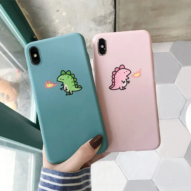 

Phone Case For iPhone 6 6s 7 8 Plus Cute Caroon Dinosaur Couples Case For iPhone XS Max XR XS Silicone Soft TPU Back Case Cover