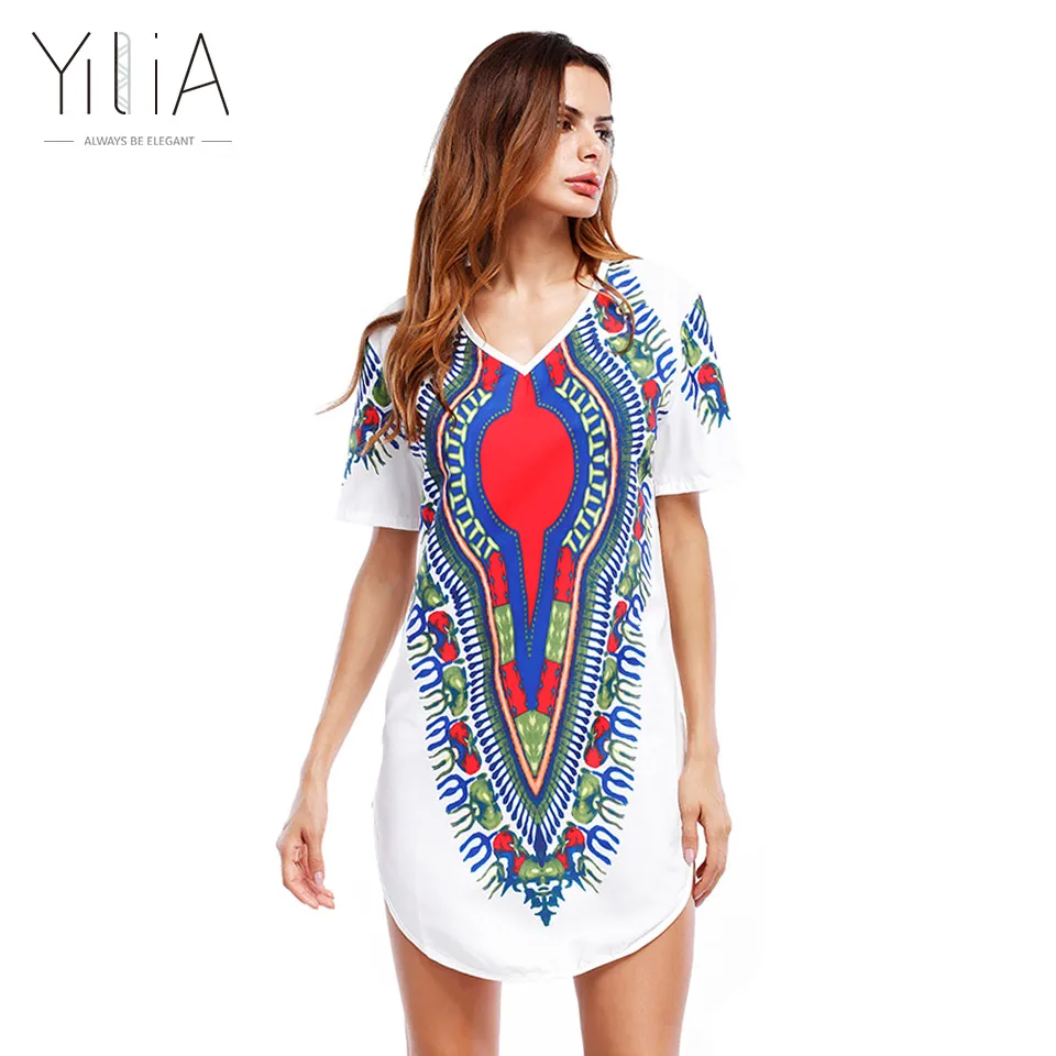 Trejaz Women's African Dashiki Print Midi Dress - Bohemian Bodycon Style With Pockets, Ethnic Traditional Wear For Parties & More