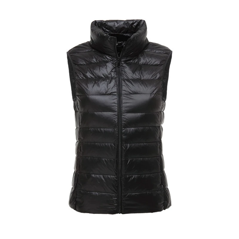 Autumn Winter Lightweight White Duck Down Vest Women O-Neck Ultra Light Warm Waistcoat Female Sleeveless Coat Puffer Jacket - Цвет: Черный