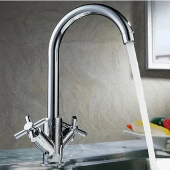 

Homedec Dual Cross Handle Kitchen Swivel Mixer Chrome Finish Brass Faucet Sink Bathroom Basin Tap - Free shipping