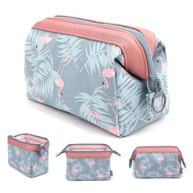 Cartoon Flamingo Cosmetic Bag Women Function Travel Trunk Makeup Bag Zipper Make Up Organizer Stora