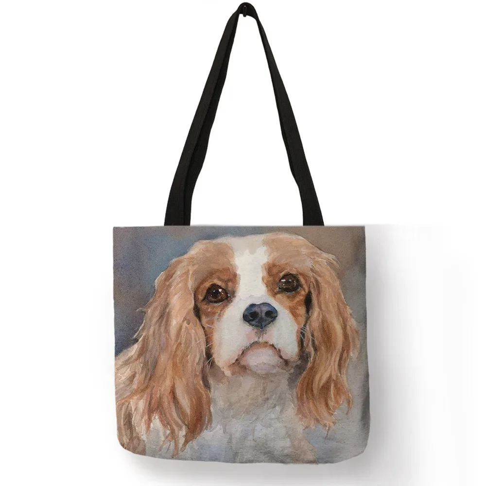 Unique Fashion Charles Spaniel Dog Print Tote Bag Handbags For Women Lady Durable Shoulder Shopping Bags Large Capacity