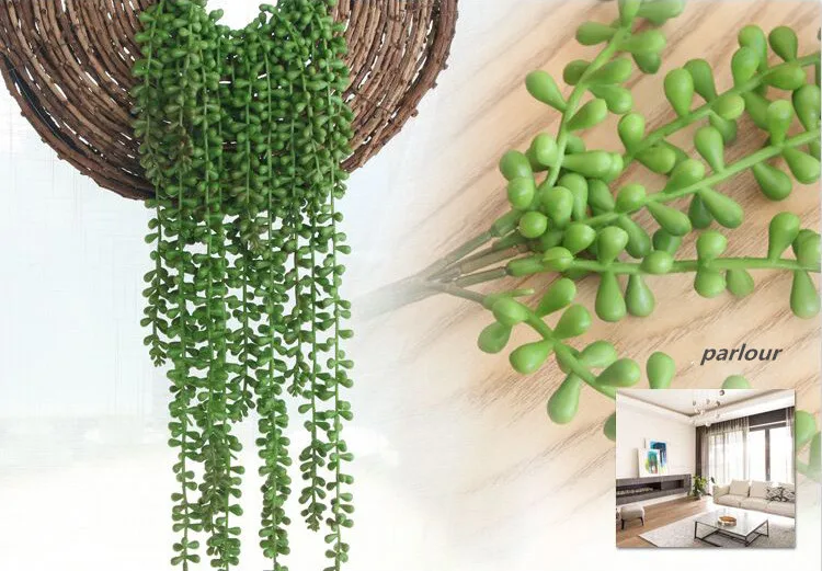 Flone Artificial Succulents Lover Tears Green Rattan Wall Hangings Simulation Plant Flower Branch Home Party Leisure Decor Plant (10)