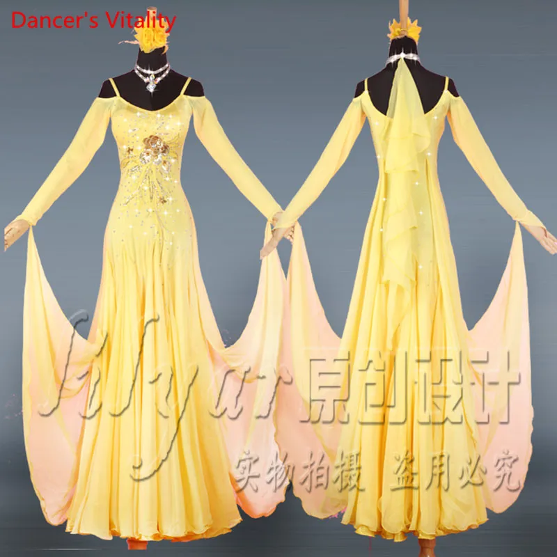 

Custom Ballroom Dance Dress Performance/Competition Costume Women Lady's Big Swing Dress Sequins Embroidery Fishbone Dress
