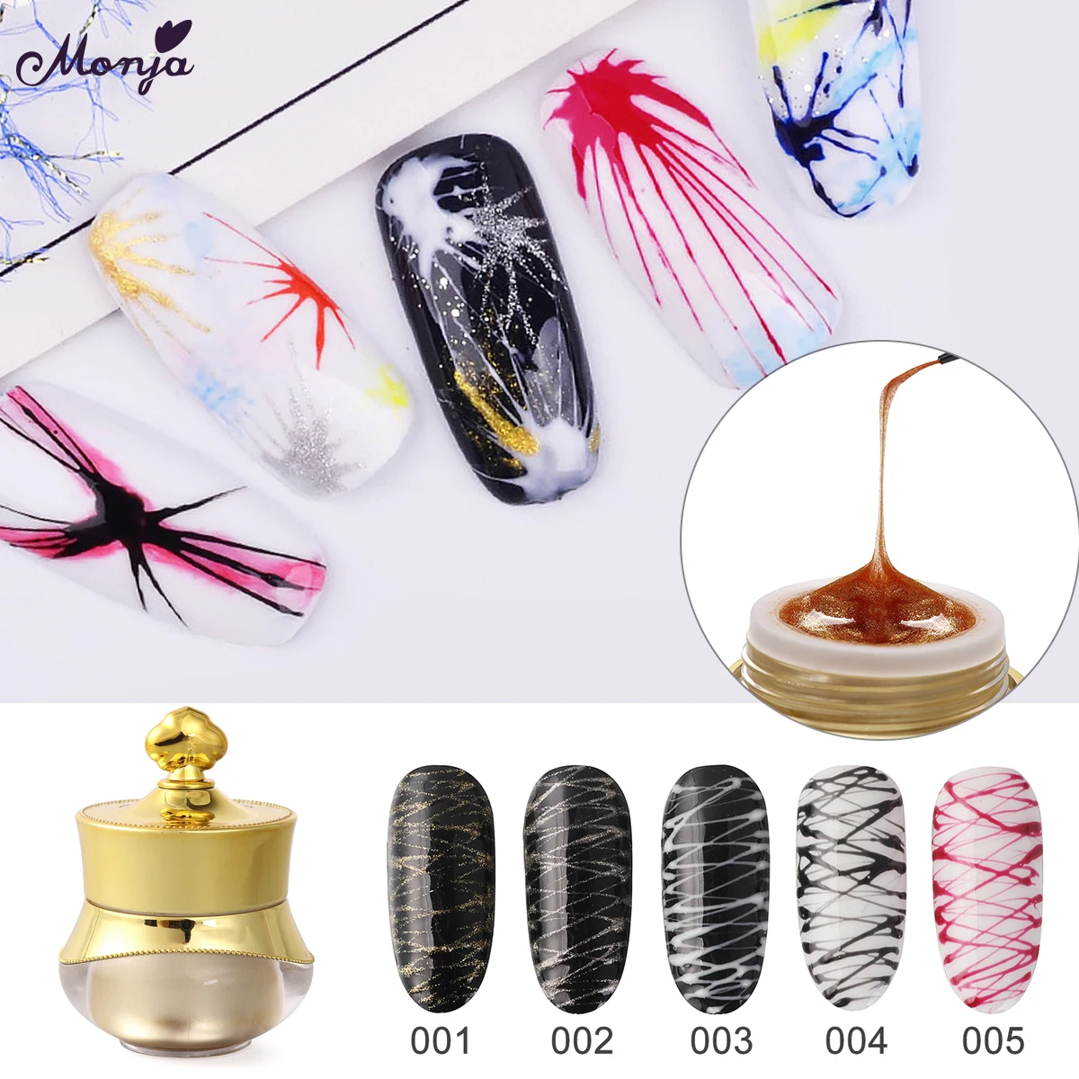 

Monja 5 Colors Nail Art Creative Varnish Pulling Painting Spider Gel Line Silk Point Drawing Random DIY Design Manicure Tool