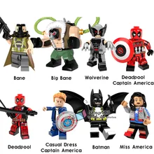 100 шт/партия Супер Герои Бейн Росомаха Дэдпул Мисс Америка Капитан Америка Бэтмен PG8093 строительные блоки кирпичи игрушки