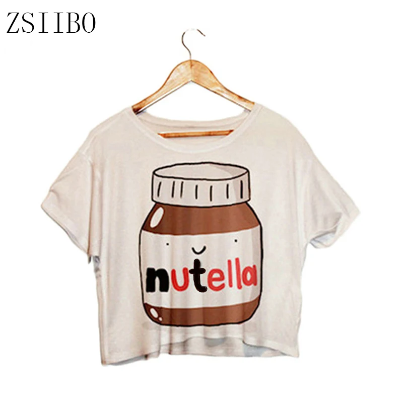 ZSIIBO NVDD1 2019 Nutella белый укороченный топ летние футболки с коротким рукавом Harajuku