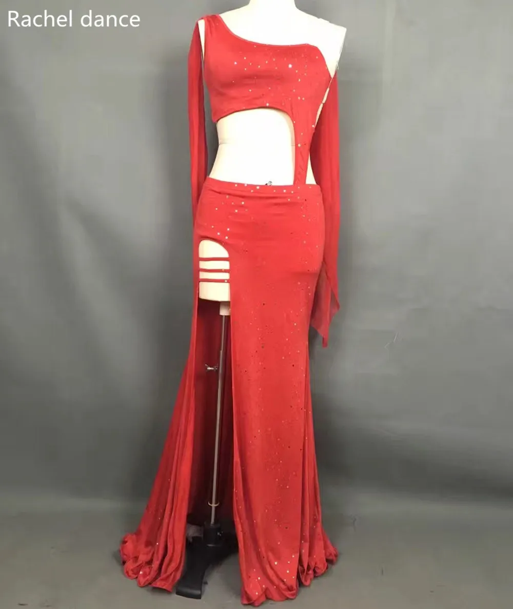 

2017 Profession Garments Belly Dance Set Long Sleeves Lrregular Style BellyDancing For Salsa Tango Ballroom Competition Costume