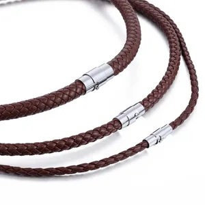 Men's Choker Necklace Black Brown Braided Leather Necklace Stainless Steel Magnetic Clasp Jewelry Gifts