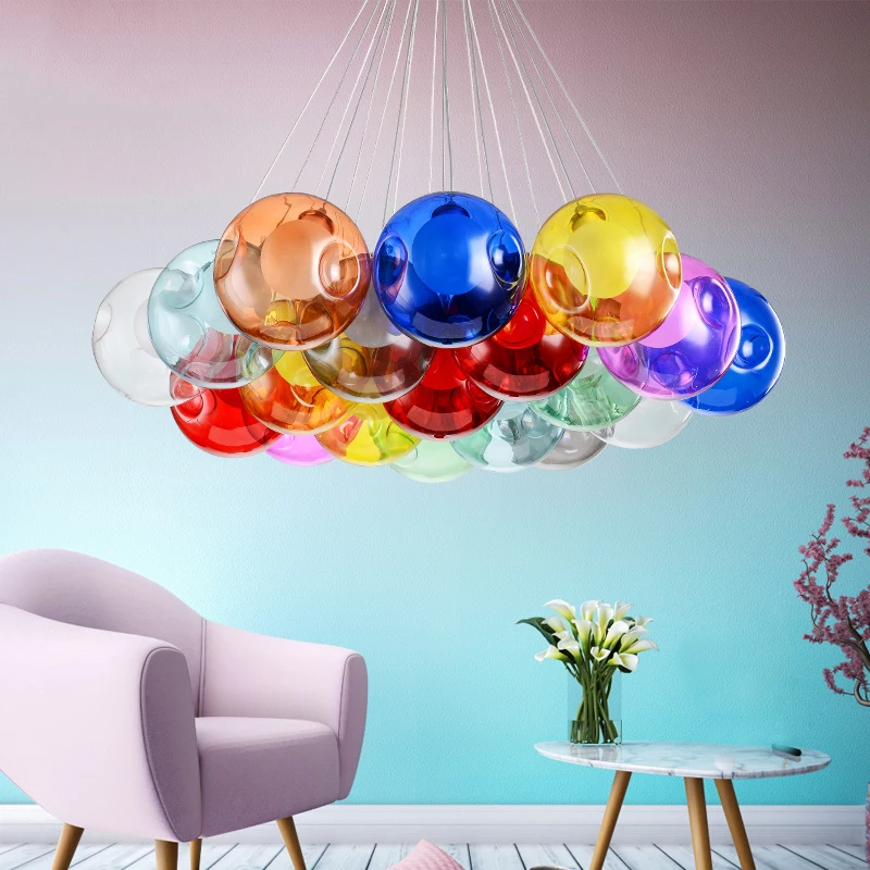 Современная светодиодная Подвесная лампа-канделябр, цветная шариковая Подвесная лампа с пузырьками, домашний декор, Затемняющая
