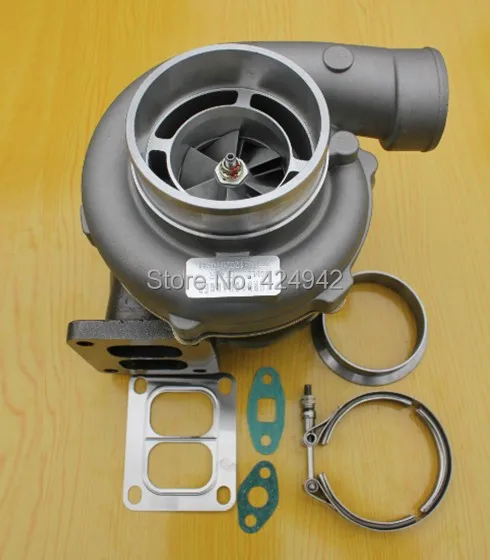 

GT45R GT45R-3 A/R .70 rear A/R 1.15 T4 twin scroll just oil cooled 4" v-band 400-500hp turbo turbocharger