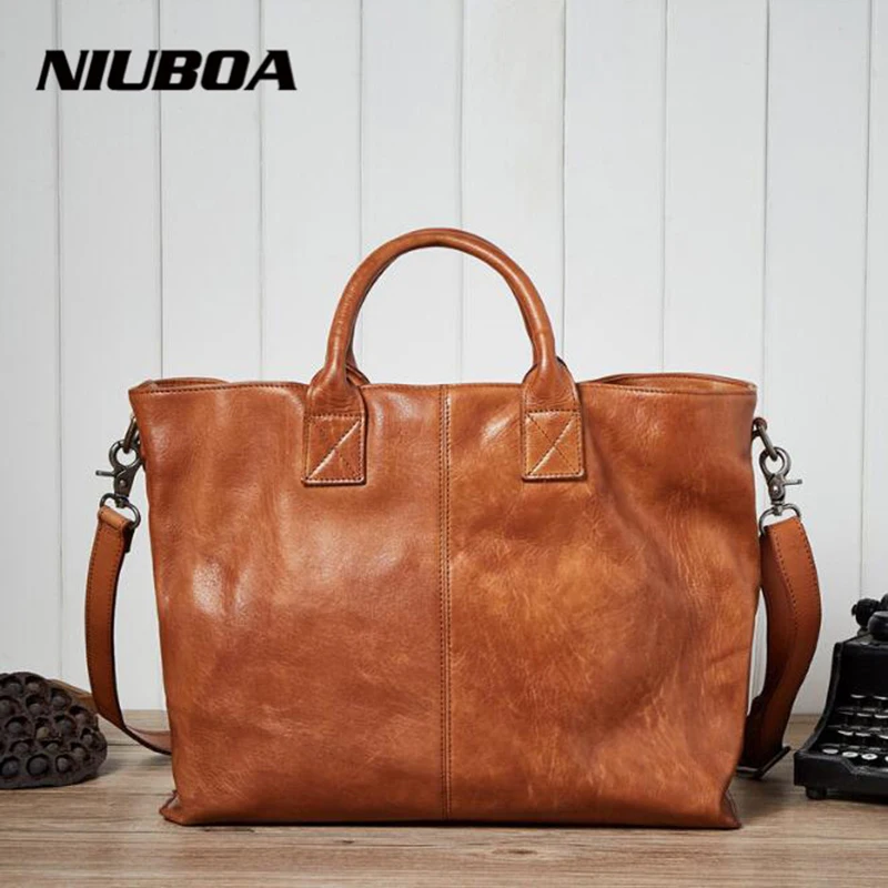 

NIUBOA Soft Genuine Leather Women Tote Bag Leather Vintage Brand Work Handbag New Euro Women Bucket Bag Elegant Shoulder Bags