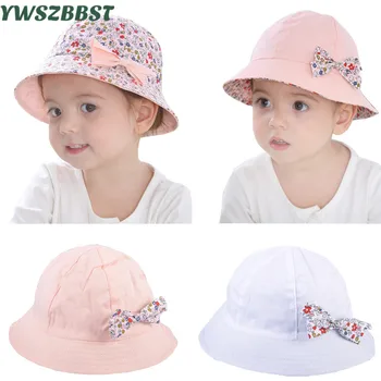 Summer Baby Girls Sun Hat Cotton Baby Hat Kids Child Cap Bowknot Flower Print Bucket Hat Double Sided Can Wear,Gorros Infantiles 1