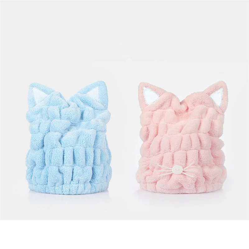 

Cute cat ear Cartoon Shower Cap For Hair Wrapped Towels Microfiber Shower Hats Bath Caps Superfine Quickly Dry Hair Cap #F