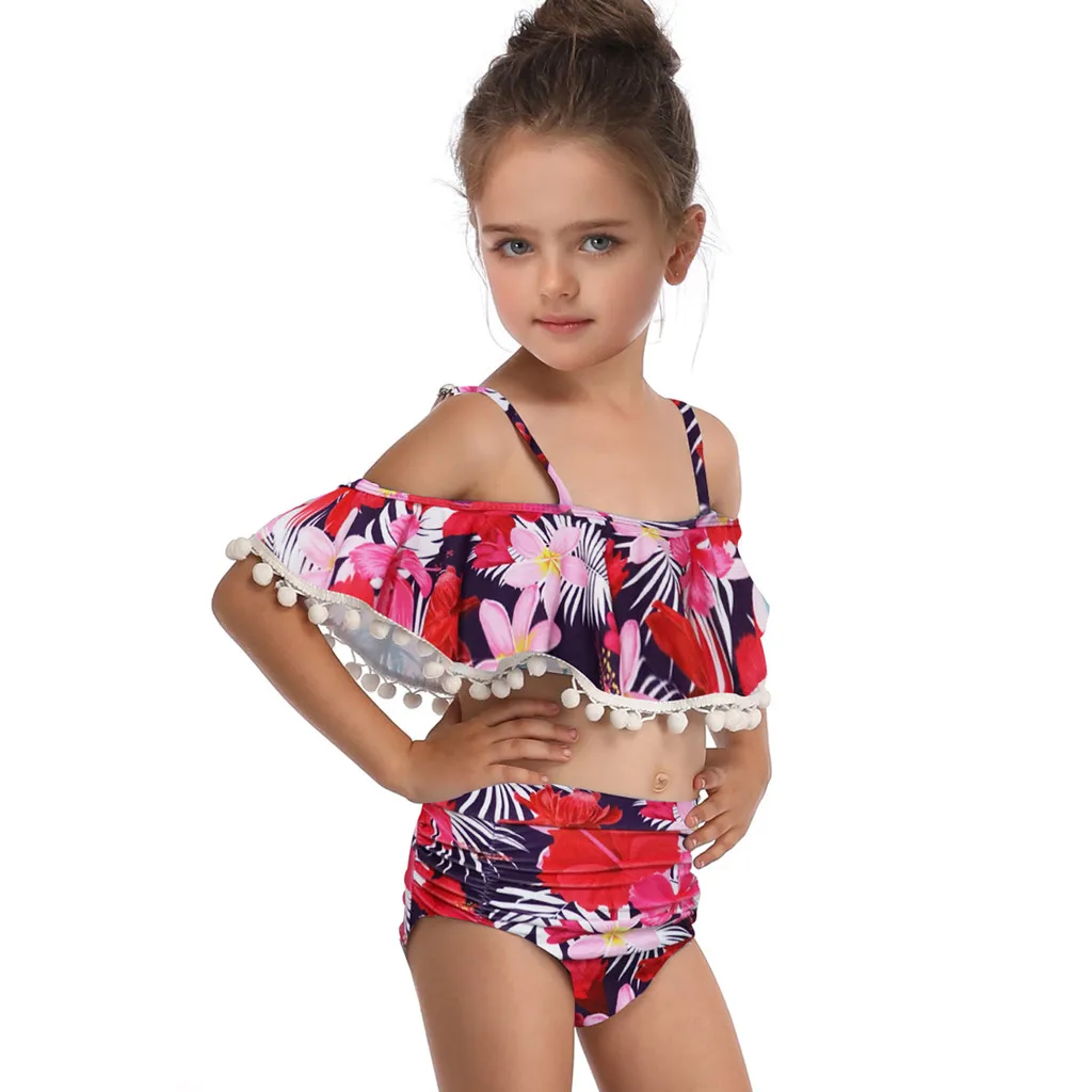 

Cute Princess Kids Baby Girl Swimwear Two Pieces jumpsuit Bikini Swimsuit Bathing Suit Off Sleeve Flower Matching Swimwears K320