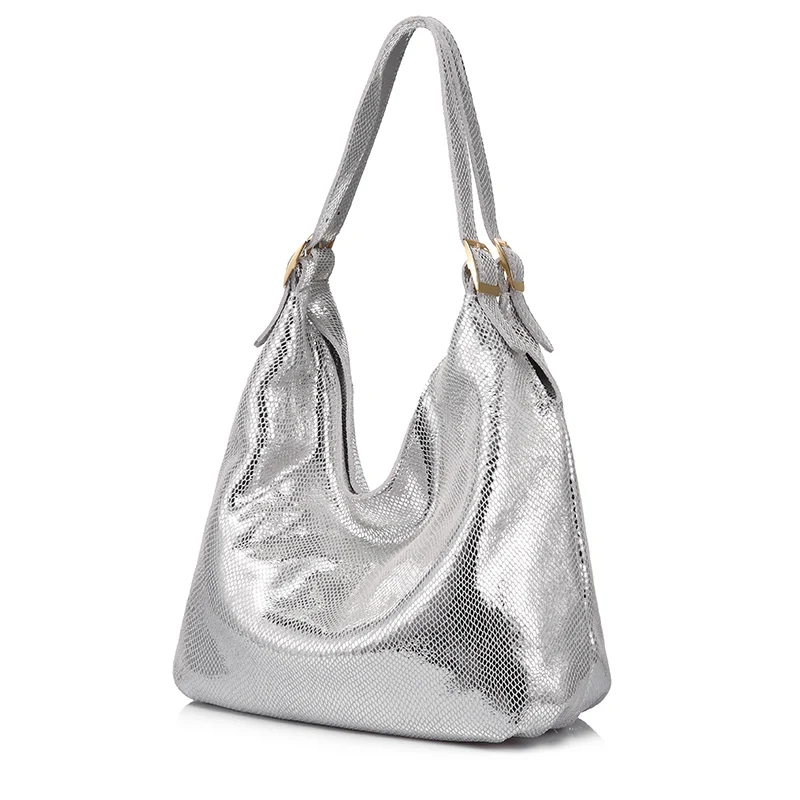 REALER женская сумка из натуральной кожи; женская сумка-хобо; большие змеиные принты; Большая вместительная сумка-тоут; модная Серебристая сумка - Цвет: silver