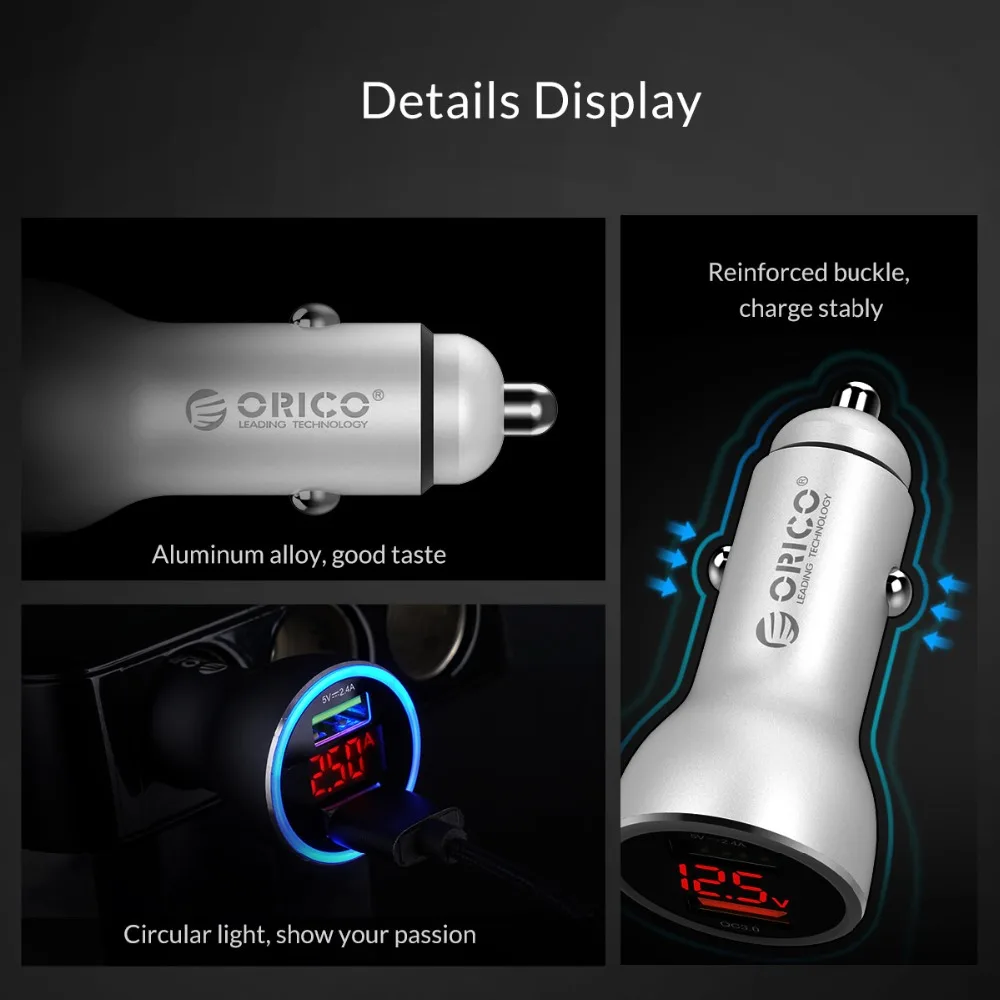ORICO Dual USB QC 3 0 или 5 В 2.4A 12 Вт 2 порта Быстрая зарядка умное автомобильное зарядное