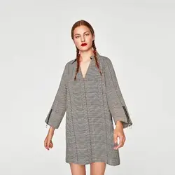 Украина Платье регулярные длиной выше колена, Мини Летнее клетчатое европейской моды реальные 2018 Новый стиль Для женщин Хаундстут молнии