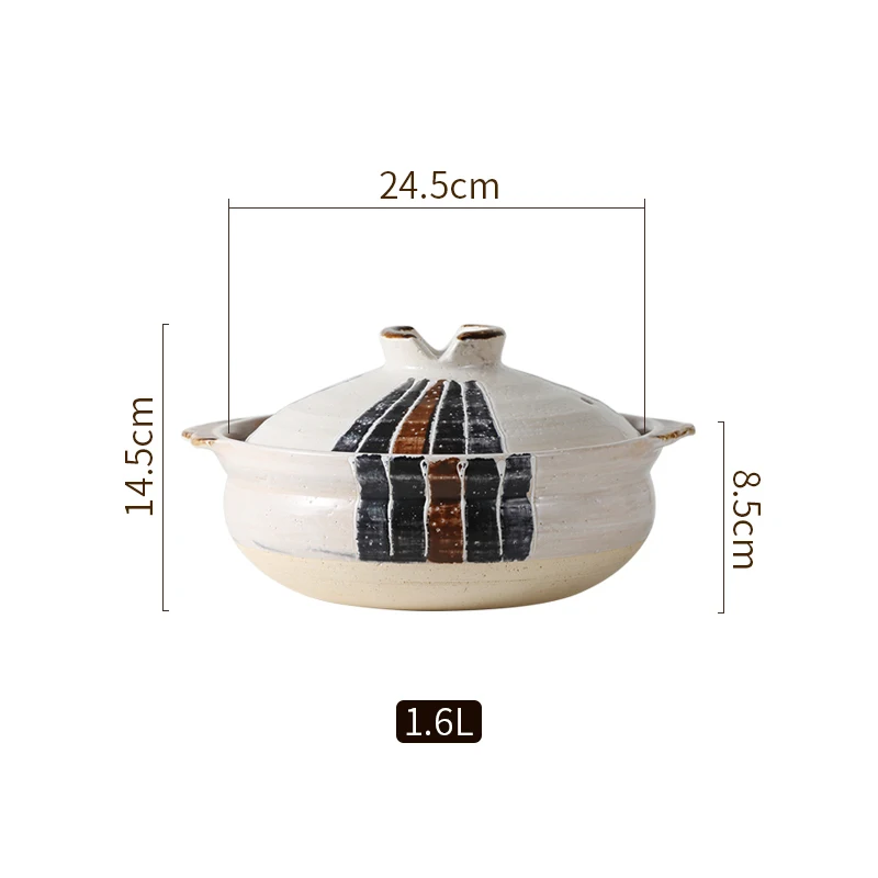 Японский стиль, древняя глиняная керамика, глиняная посуда, кастрюля, сковорода для кассероле, Бытовая газовая жаростойкая сковорода для супа, риса, сковорода - Цвет: 1.6L