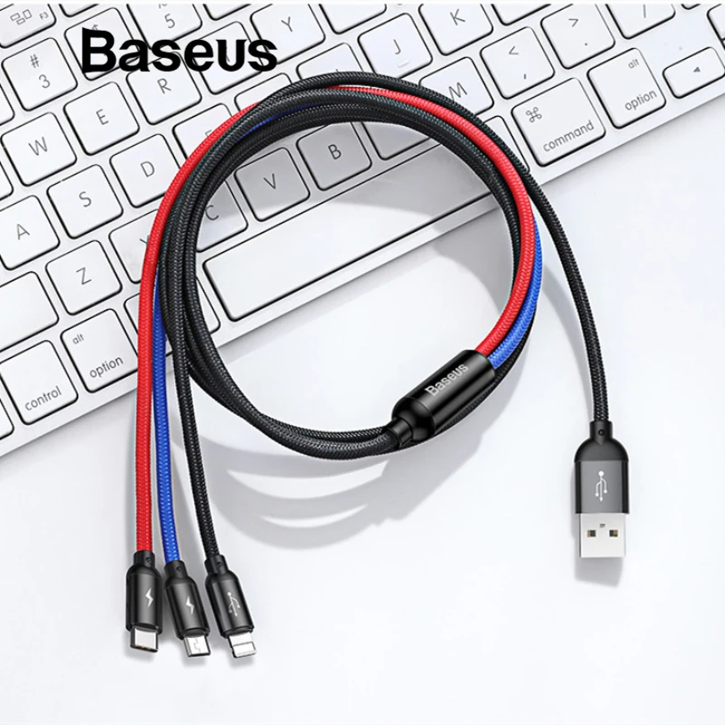 Baseus 3in1 USB Cable for Mobile Phone Micro USB Type C Charger Cable for iPhone Samsung 6 Charging Cable Micro USB Charger Cord