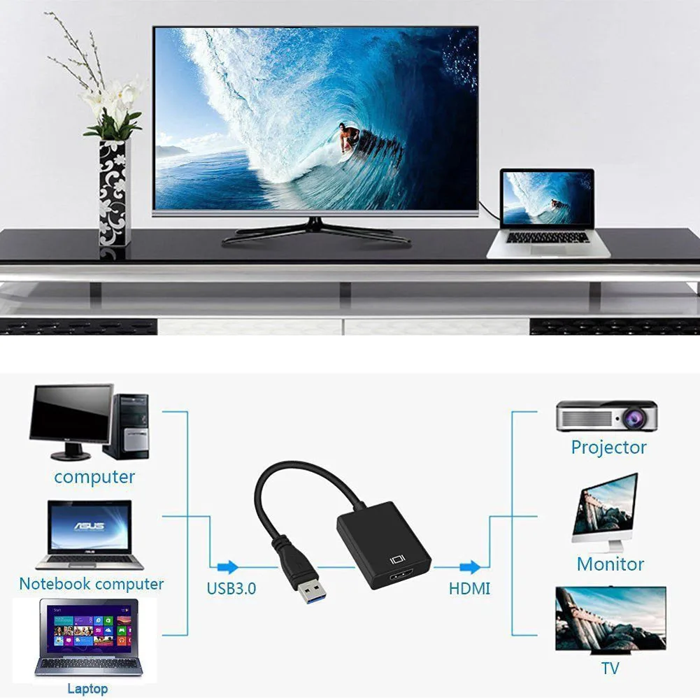 USB 3 0 к HDMI HD 1080P HDTV Аудио Видео адаптер конвертер кабель для Windows 7/8/10 PC @ JH |