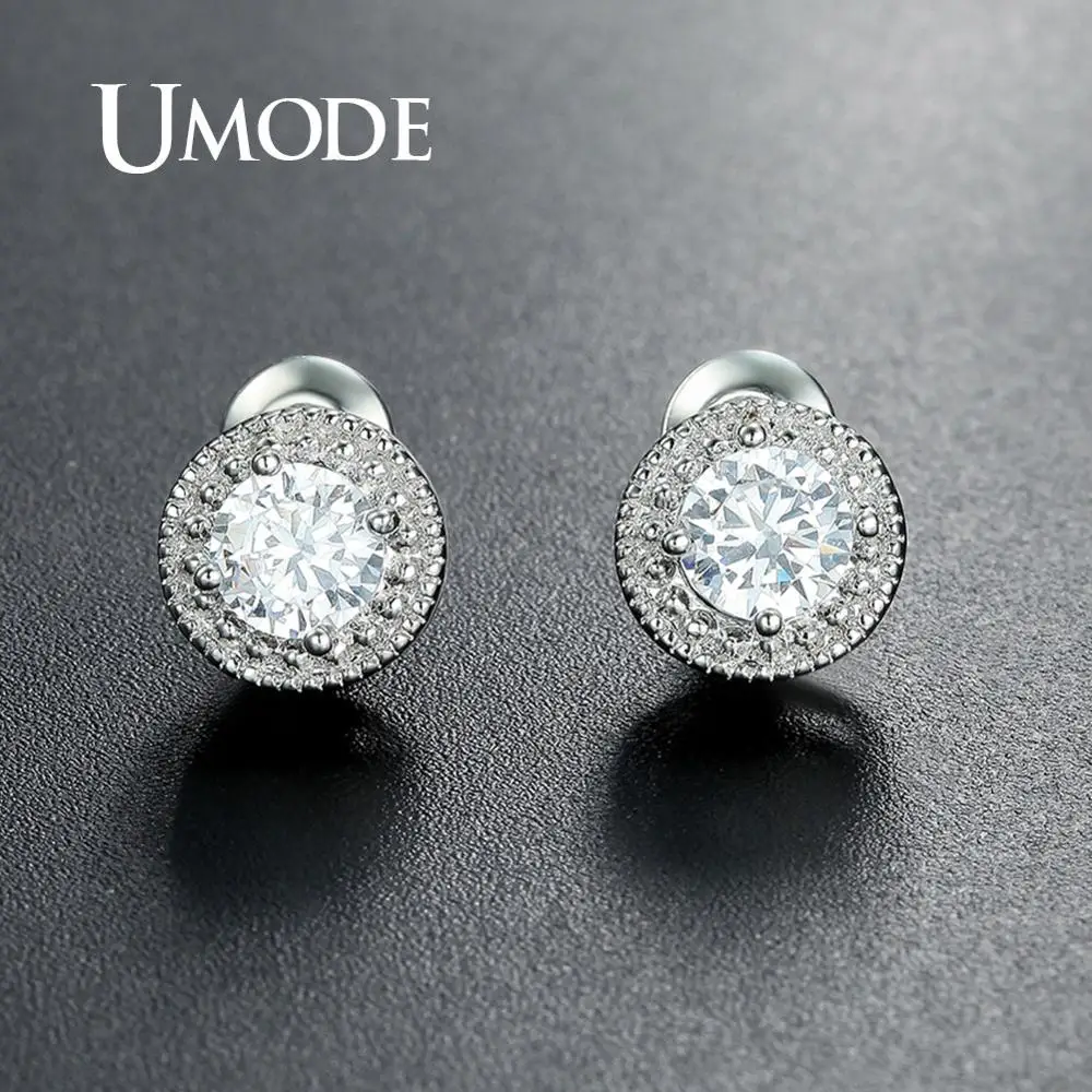 

UMODE White Gold Round 0.5ct Stud Earrings for Women Girls Simple Cubic Zirconia Earrings Fashion Jewelry Accessories UE0259