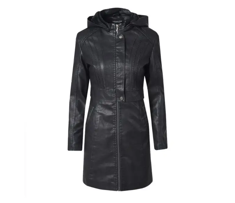 S-XL кожаная куртка женская модная тонкая Лоскутная Длинная женская куртка высококачественная искусственная кожа мотоциклетная Осенняя зимняя верхняя одежда - Цвет: Черный