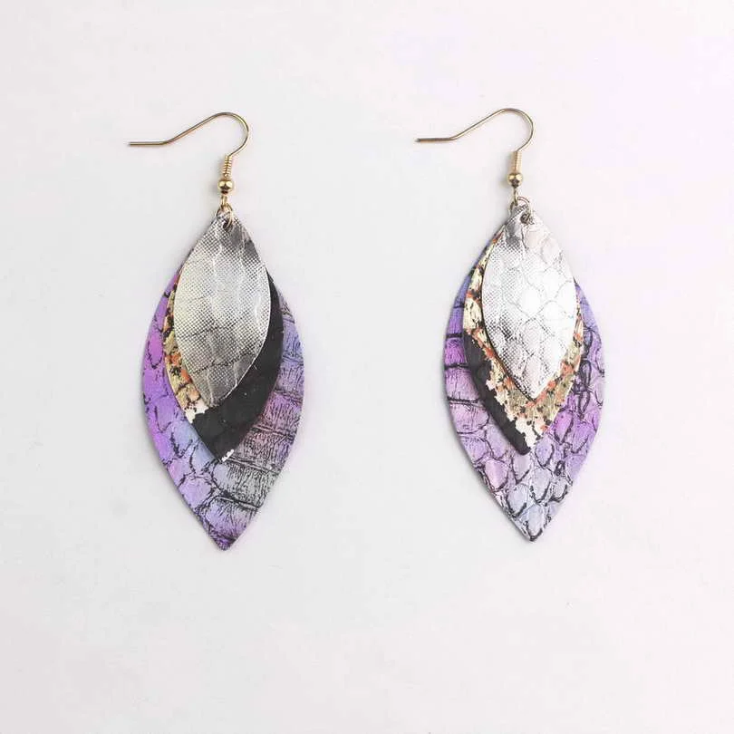 

Zwpon Fashion Layered Snakeskin Leather Oval Earrings 2019 New Women Marquise Statement Earrings Jewelry Wholesale